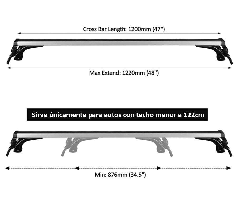 Barras de techo universales auto sin gotero 120cm-Portaequipajes-Multishop Uruguay