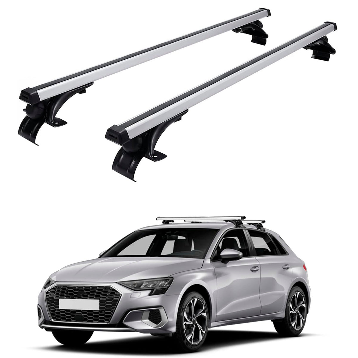 Barras de techo universales auto sin gotero 120cm-Portaequipajes-Multishop Uruguay