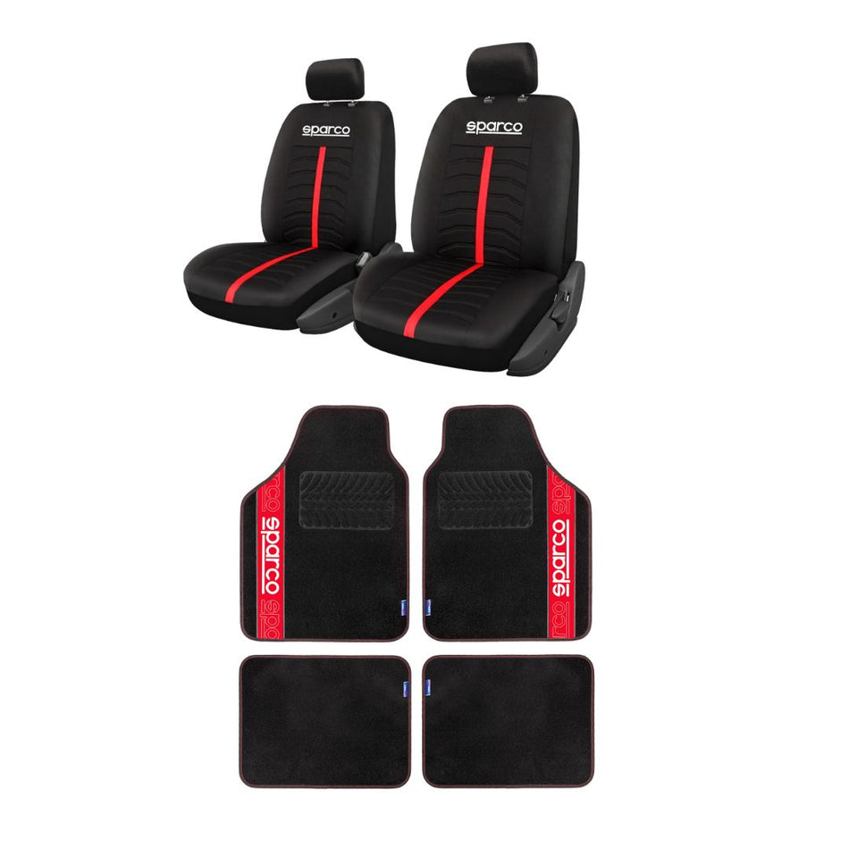 Combo Alfombras y Cubreasientos Pick Up Sparco Rojo