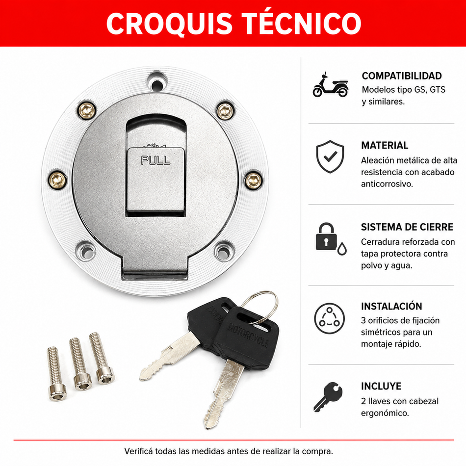 Tapón Nafta Moto GS GTS con Llaves