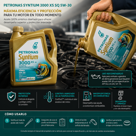 Aceite Petronas 5W30 Syntium 3000 XS Sintético 4L-5W30-Multishop Uruguay