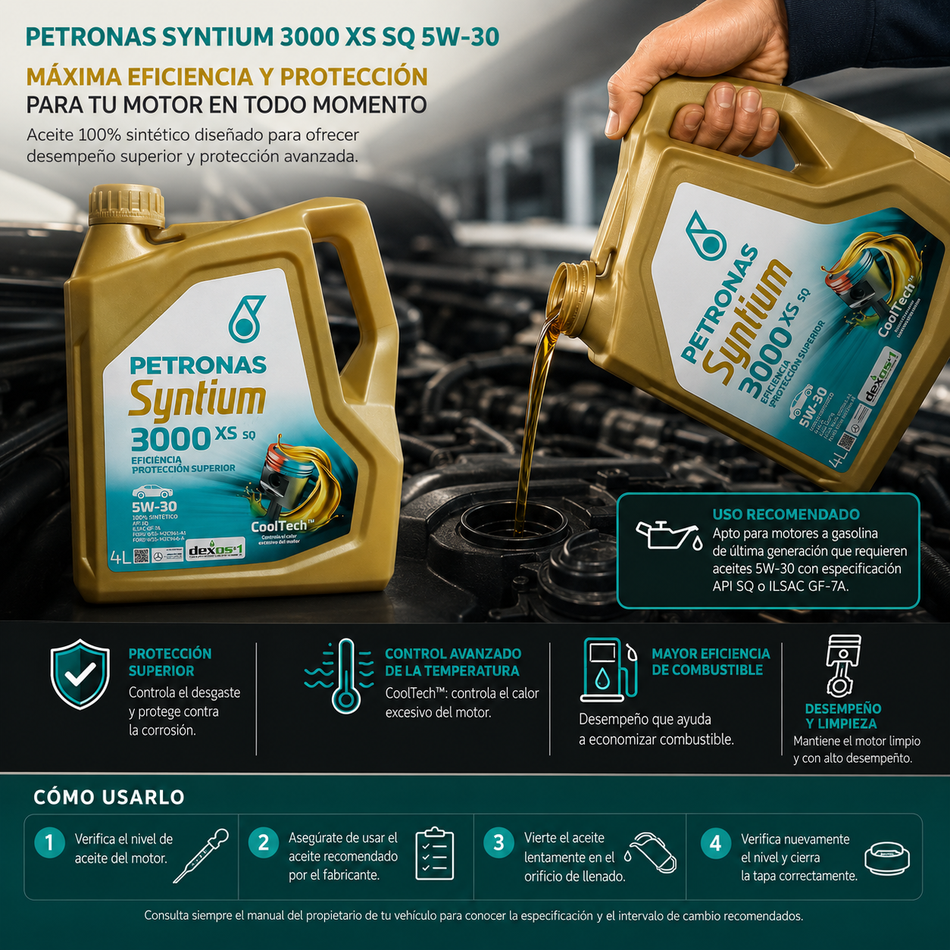 Aceite Petronas 5W30 Syntium 3000 XS Sintético 4L-5W30-Multishop Uruguay