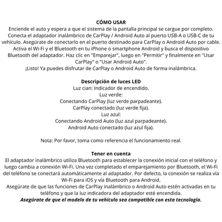 Adaptador CarPlay Android Auto Inalámbrico USB-Radios-Multishop Uruguay
