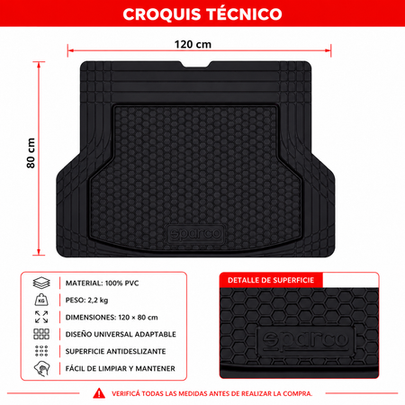 Alfombra Baúl Auto SUV Valija Sparco Pvc Universal 120x80-Alfombras Universales-Multishop Uruguay