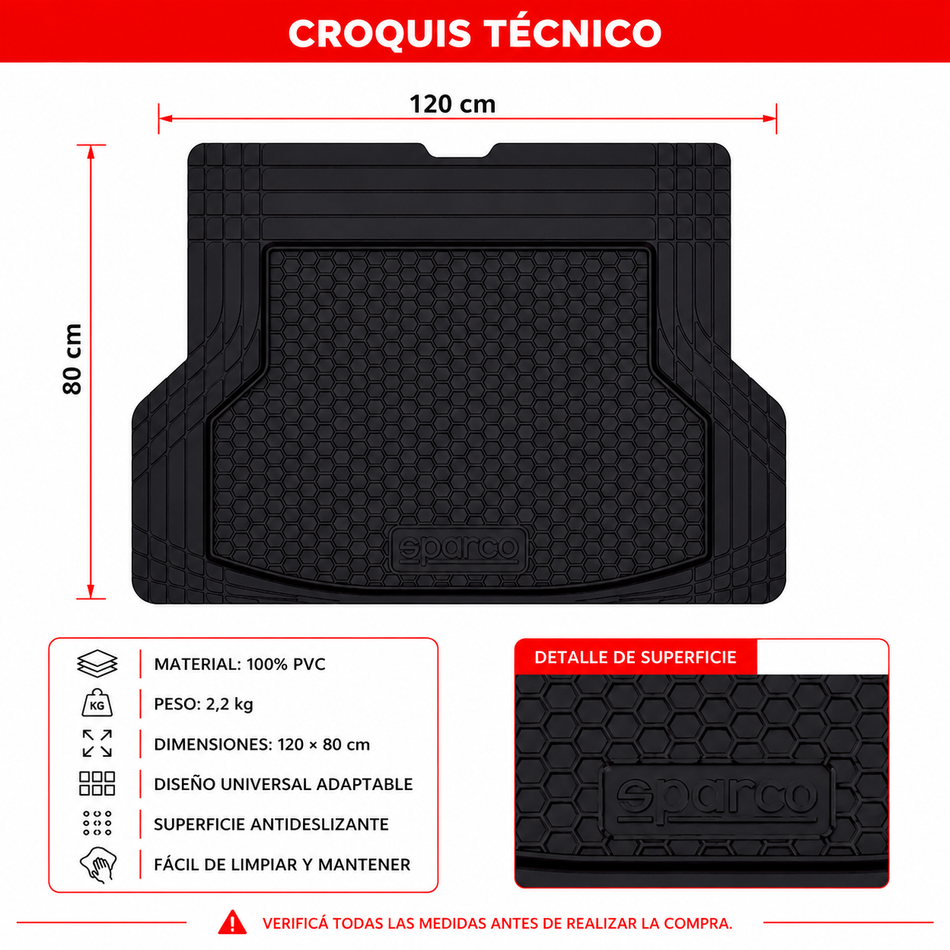 Alfombra Baúl Auto SUV Valija Sparco Pvc Universal 120x80-Alfombras Universales-Multishop Uruguay