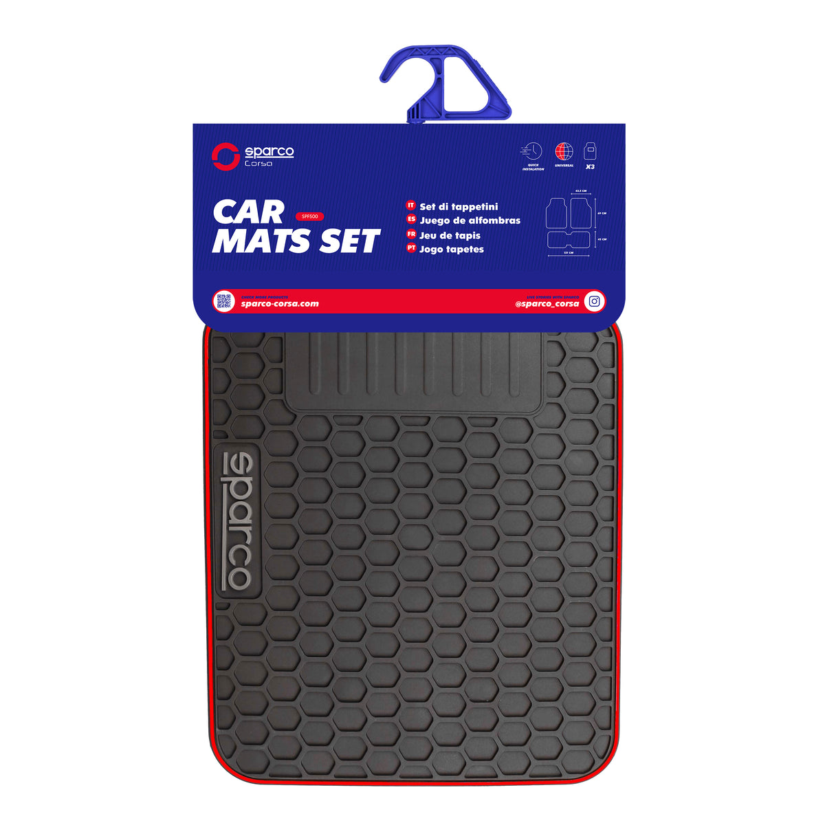 Alfombras Auto PVC Sparco Negro Rojo Universales 3 Piezas-Alfombras Universales-Multishop Uruguay