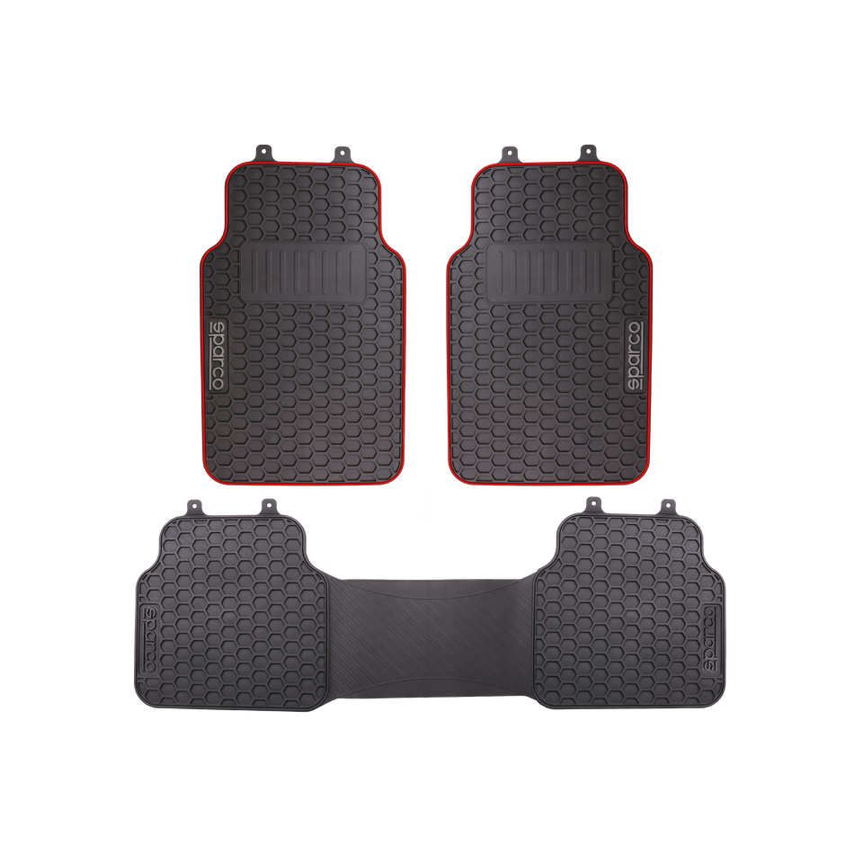 Alfombras Auto PVC Sparco Negro Rojo Universales 3 Piezas-Alfombras Universales-Multishop Uruguay