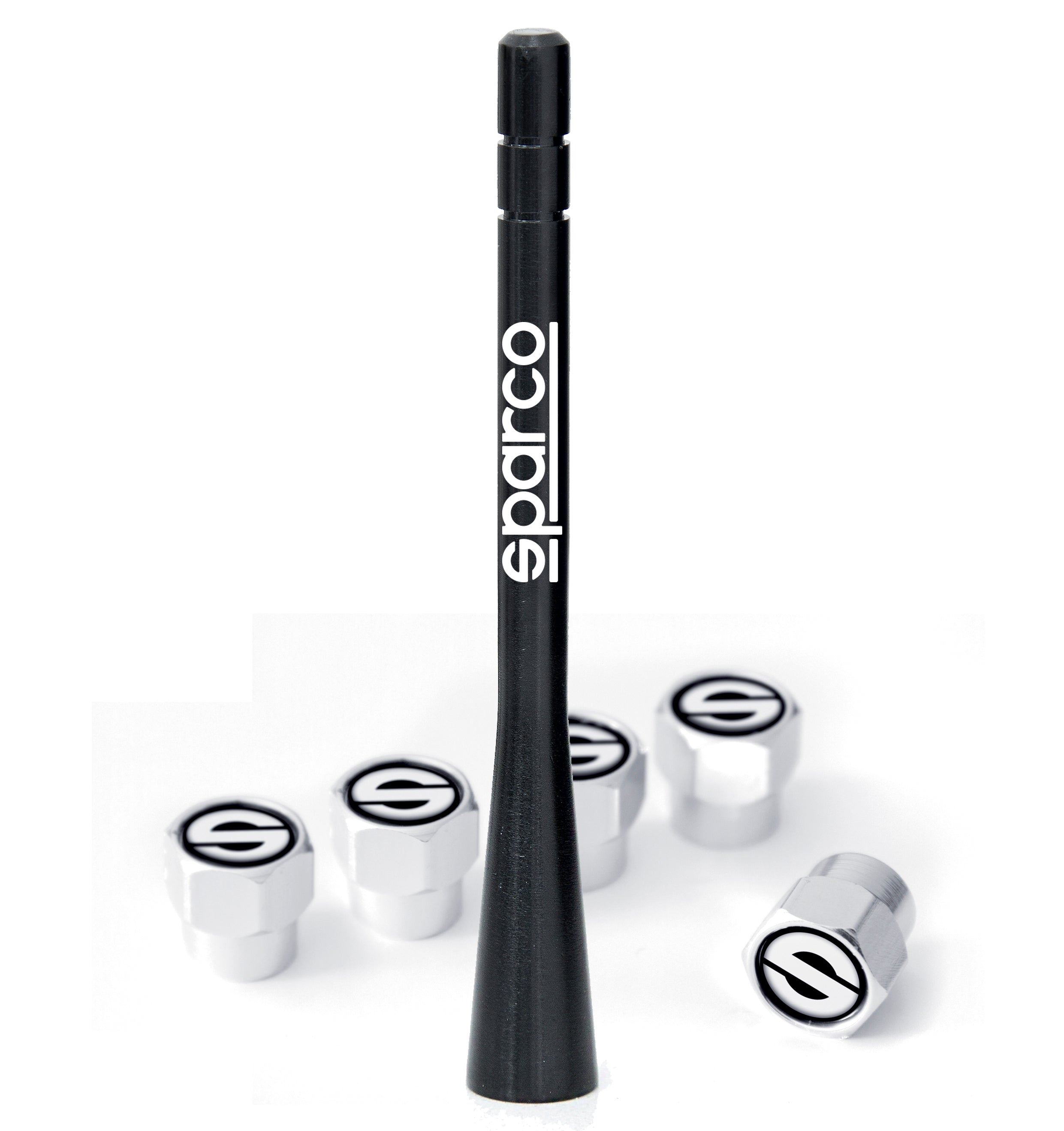Antena Corta + Tapones de Válvula Sparco Aluminio Universal-Antenas-Multishop Uruguay