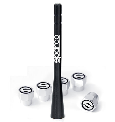 Antena Corta + Tapones de Válvula Sparco Aluminio Universal-Antenas-Multishop Uruguay