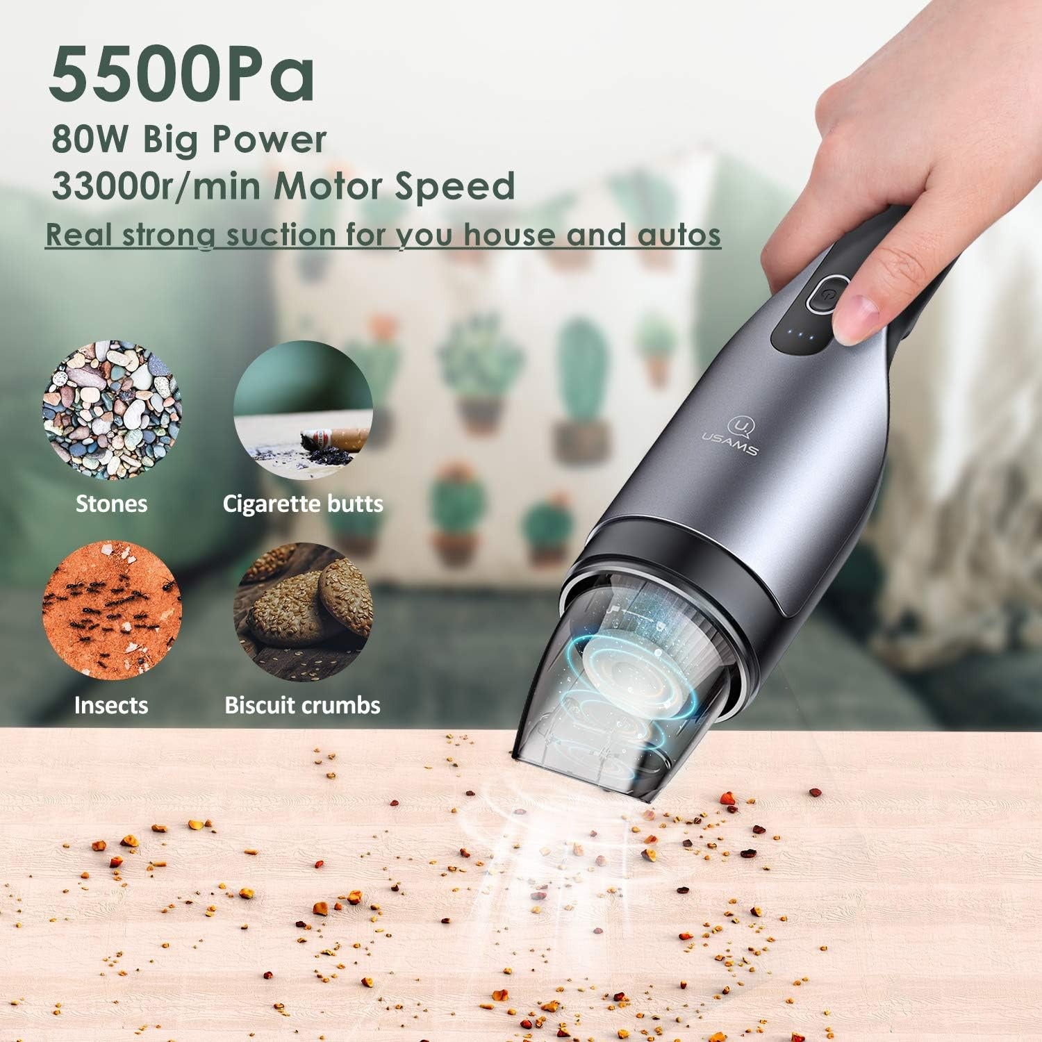 Aspiradora de Mano USAMS 5500Pa Recargable para Auto-Accesorios-Multishop Uruguay