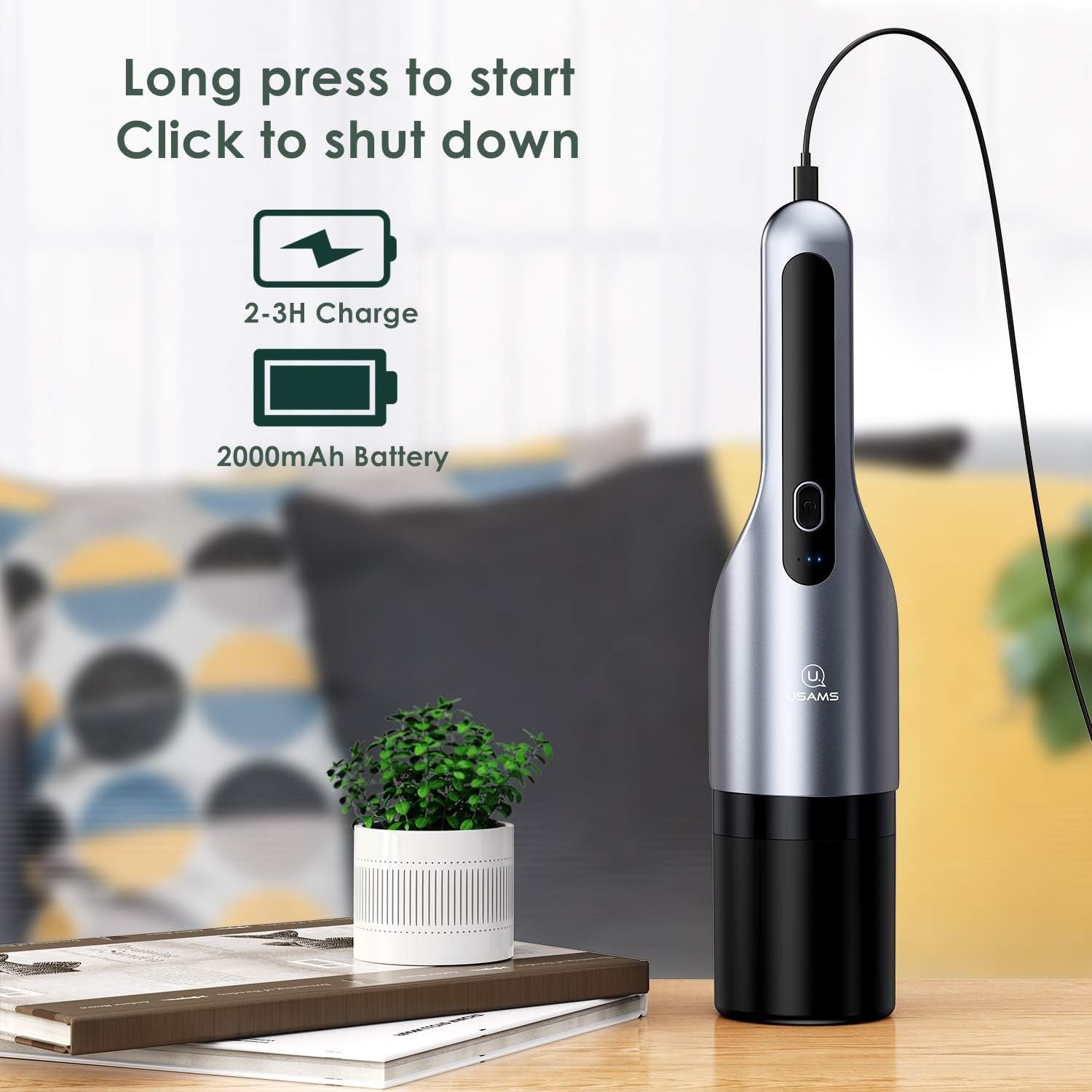 Aspiradora de Mano USAMS 5500Pa Recargable para Auto-Accesorios-Multishop Uruguay