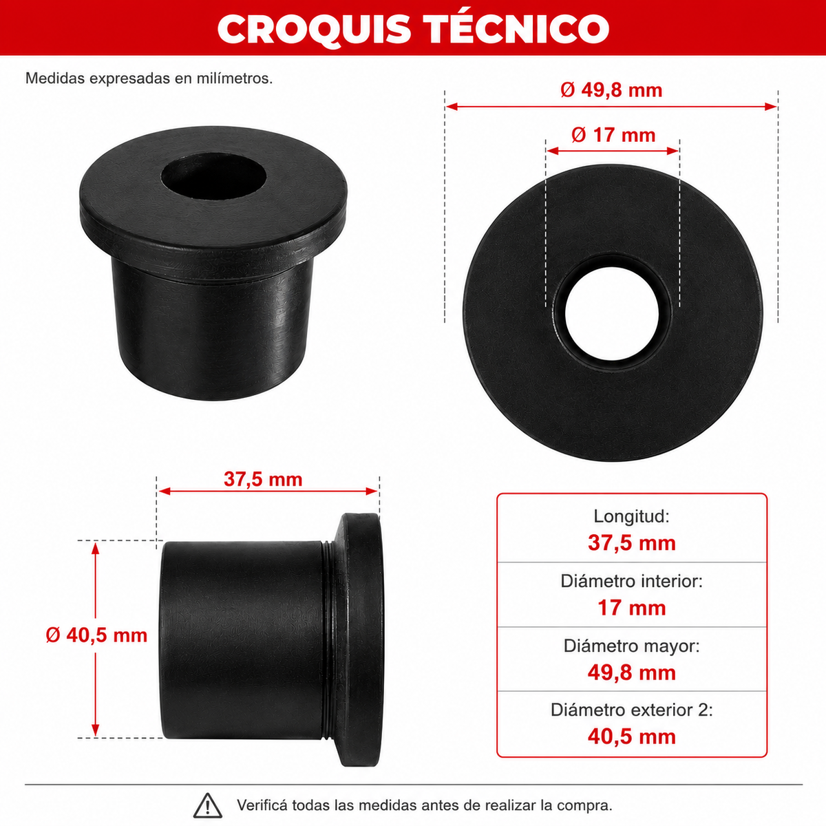Buje Elastico Trasero Nissan 720 D21 NP300 Grueso (lleva 4)-Bujes-Multishop Uruguay