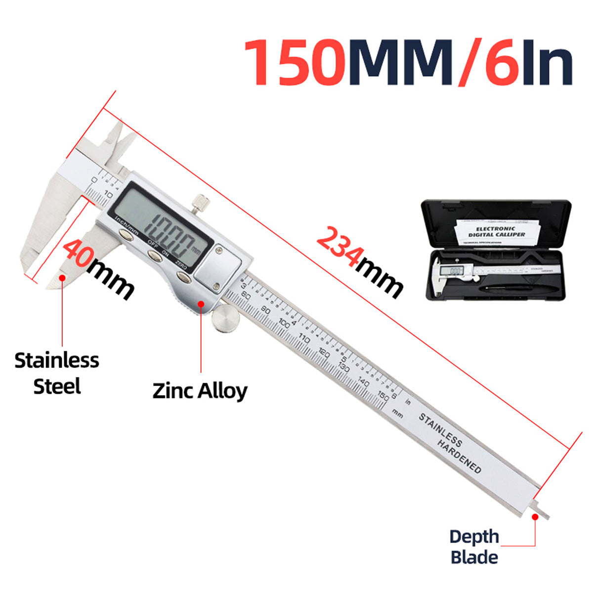Calibre Digital 150 mm Acero Inoxidable-Calibres-Multishop Uruguay