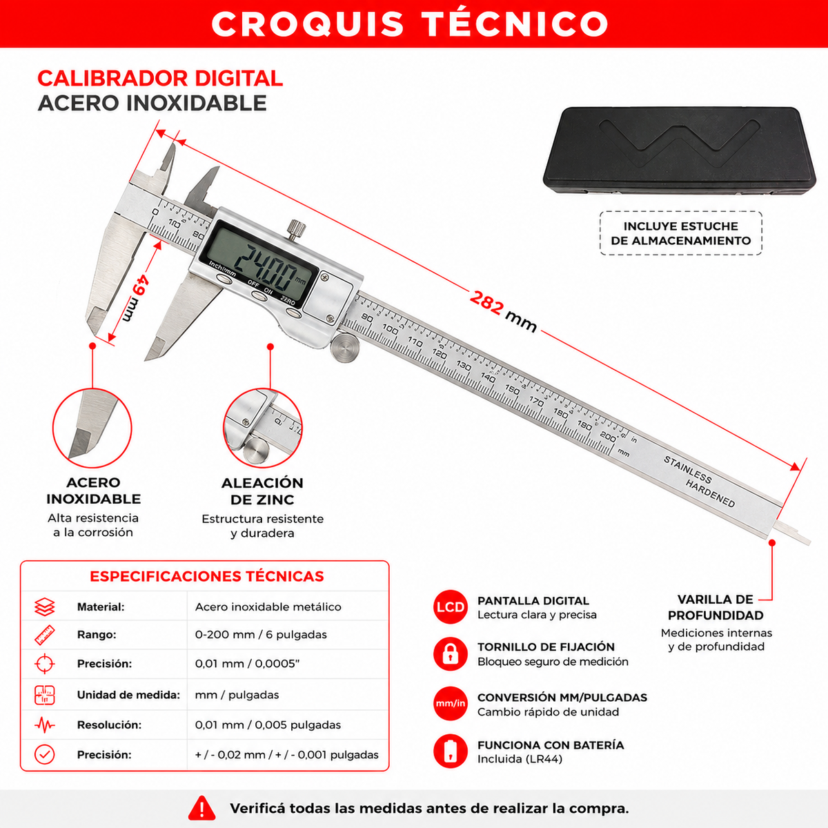 Calibre Digital 200 Mm-Calibres-Multishop Uruguay