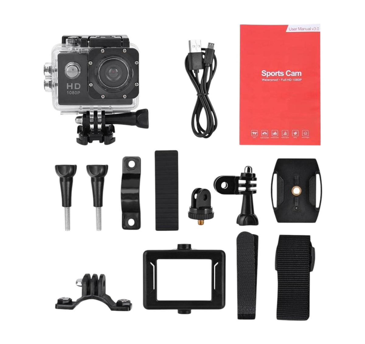 Camara Deportiva Hd Con Accesorios-Camaras-Multishop Uruguay
