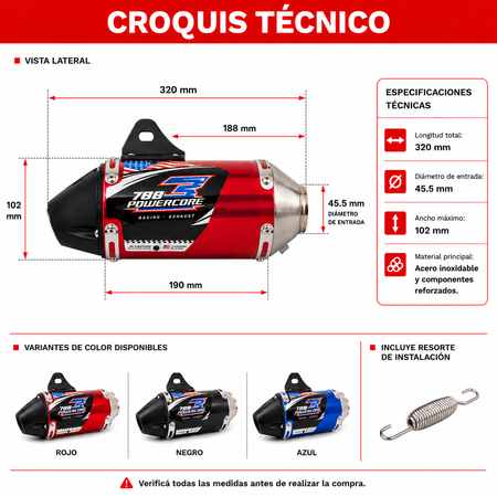 Caño Escape Moto Powercore 3 Adaptable-Escapes motos-Multishop Uruguay