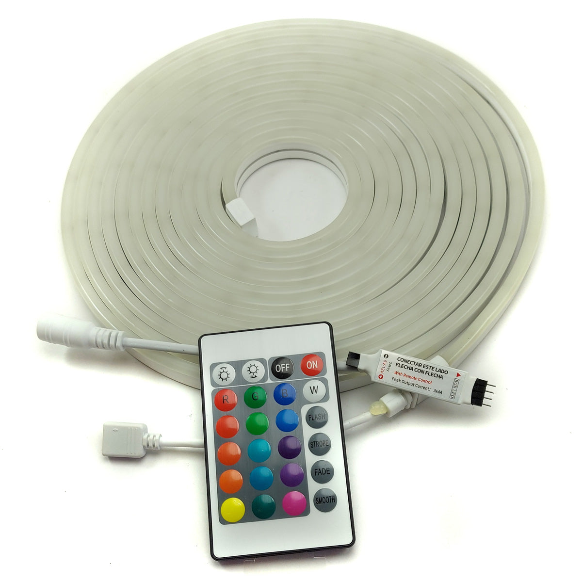Cinta Led tipo neon RGB c/control 5 metros-Cintas Led 12v-Multishop Uruguay