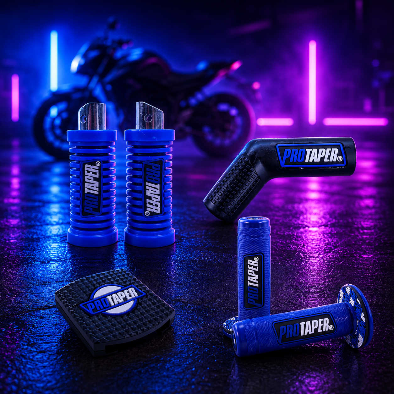 Combo Puños + Posapie + Protectores Protaper Azul-Combos Motos-Multishop Uruguay