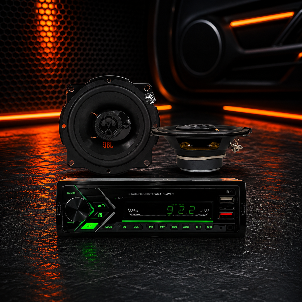 Combo Radio 1 Din Bluetooth + Parlantes JBL 5 Pulgadas-Combos Audio-Multishop Uruguay