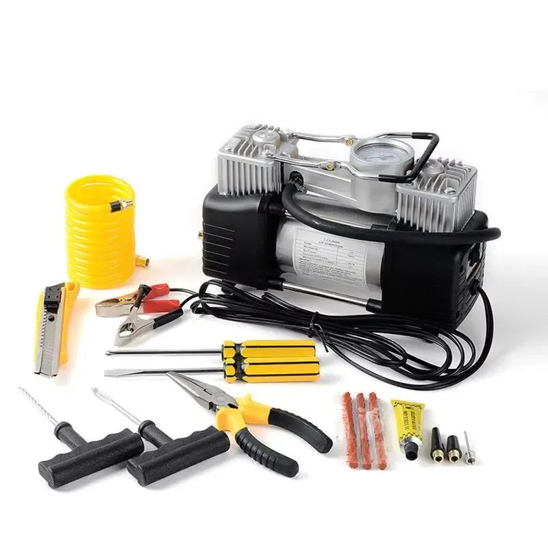 Compresor 12V Doble Cilindro + Kit Repara Neumáticos-Infladores-Multishop Uruguay