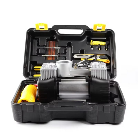 Compresor 12V Doble Cilindro + Kit Repara Neumáticos-Infladores-Multishop Uruguay