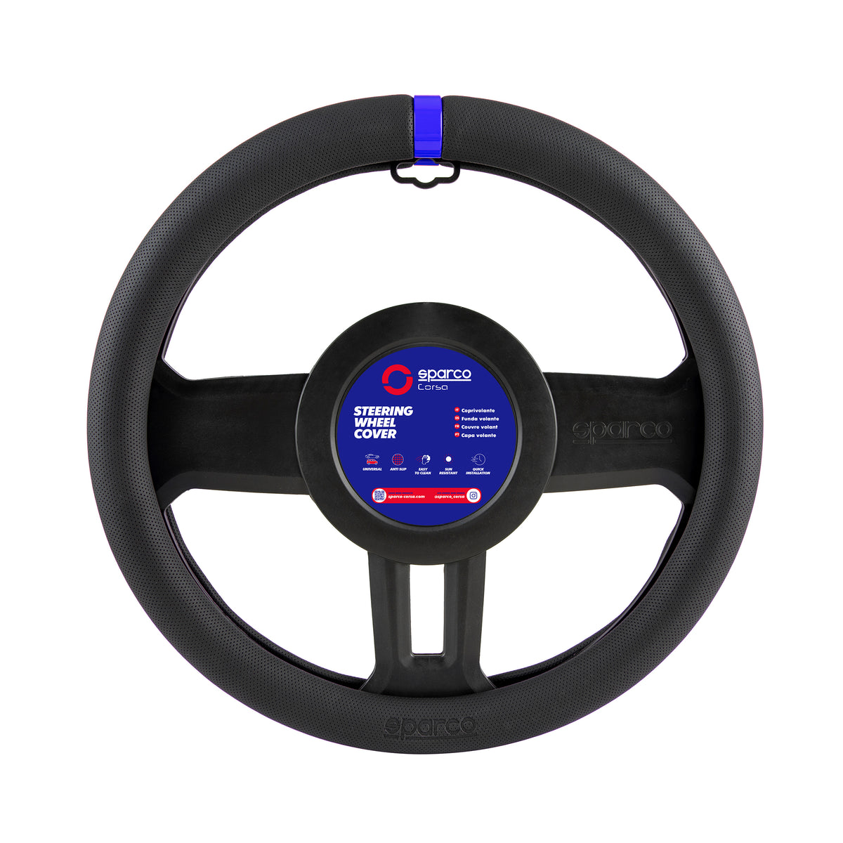 Cubre Volante Sparco Deportivo 38 cm Universal Negro con Azul-Cubrevolantes-Multishop Uruguay