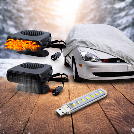 Cubreauto + Desempañador Calefactor 12V + Linterna Led USB-Kit Invierno-Multishop Uruguay