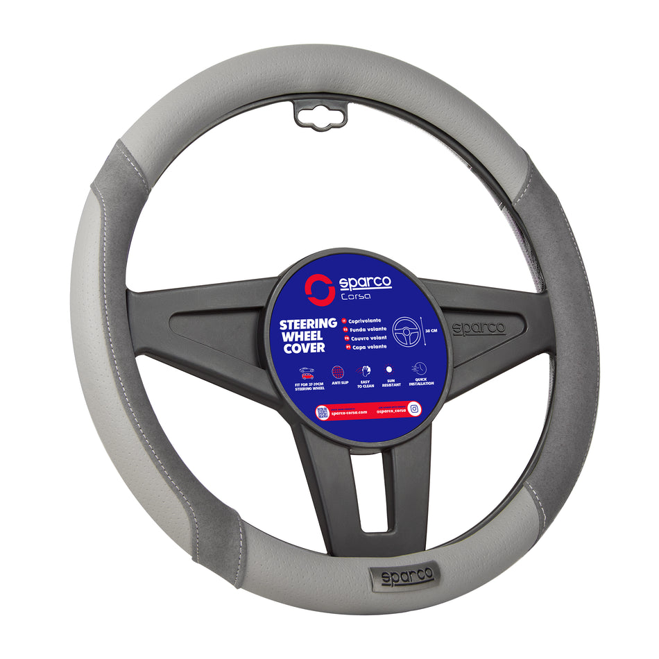 Cubrevolante Sparco Gris Universal Gamuza y Cuero Sintético-Cubrevolantes-Multishop Uruguay