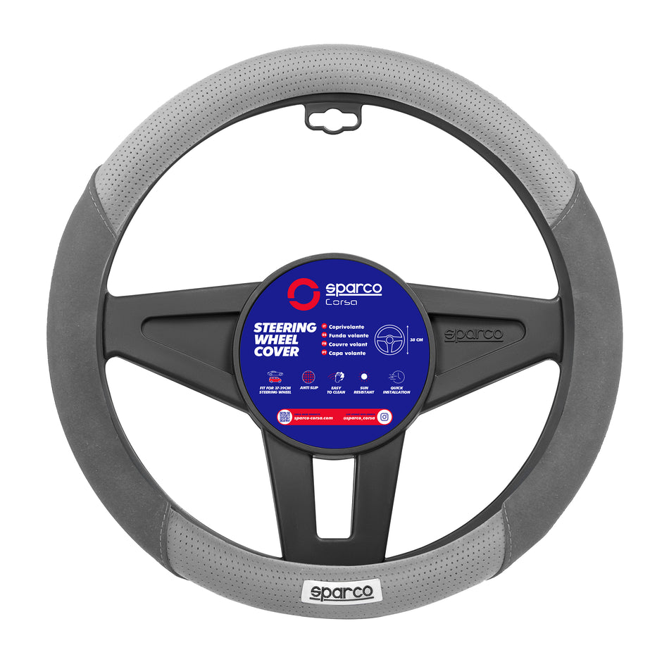 Cubrevolante Sparco Gris Universal Gamuza y Cuero Sintético-Cubrevolantes-Multishop Uruguay