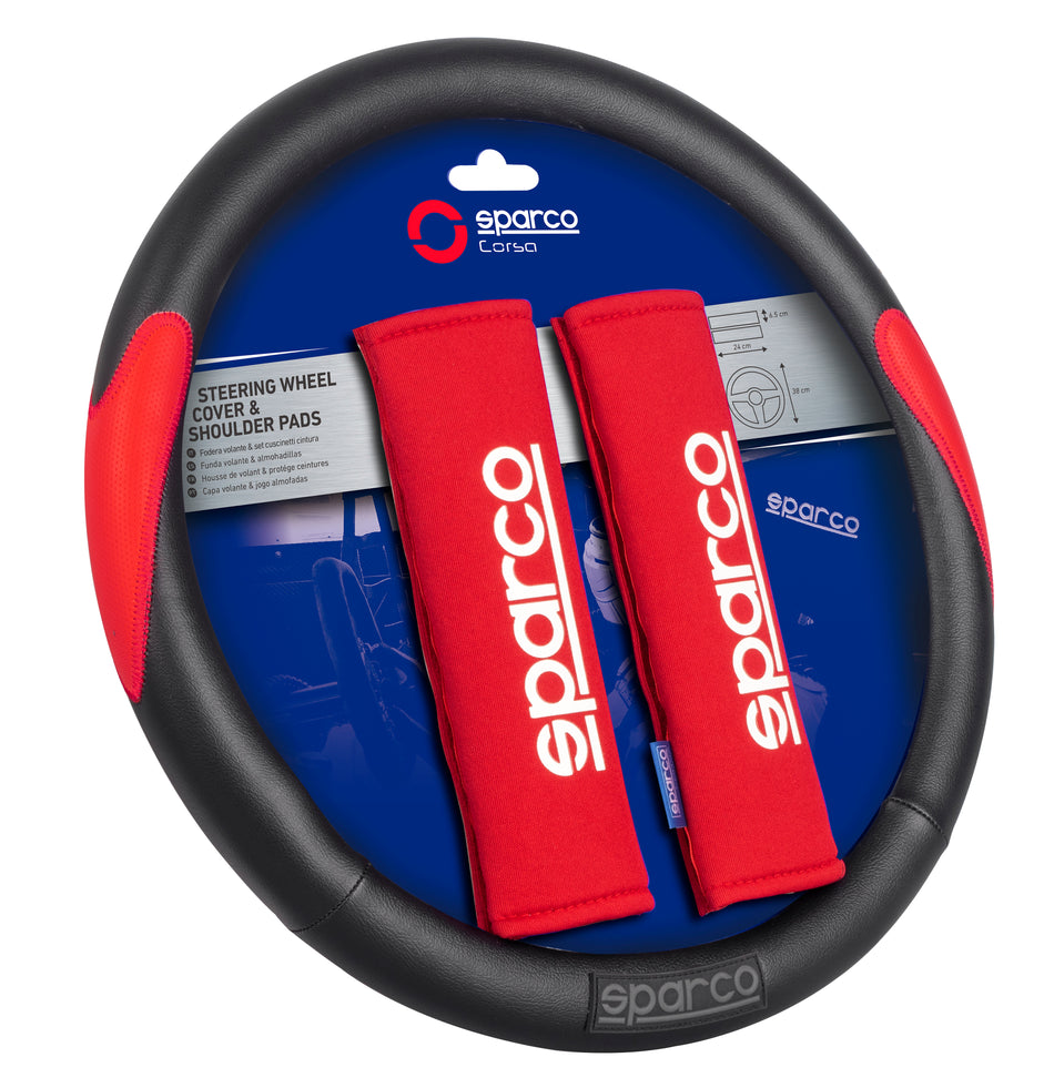 Cubrevolante Sparco Negro 38 cm + Almohadillas de Cinturón-Cubrevolantes-Multishop Uruguay