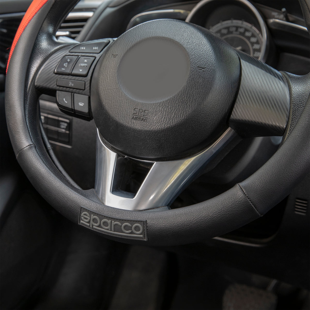 Cubrevolante Sparco Negro 38 cm + Almohadillas de Cinturón-Cubrevolantes-Multishop Uruguay