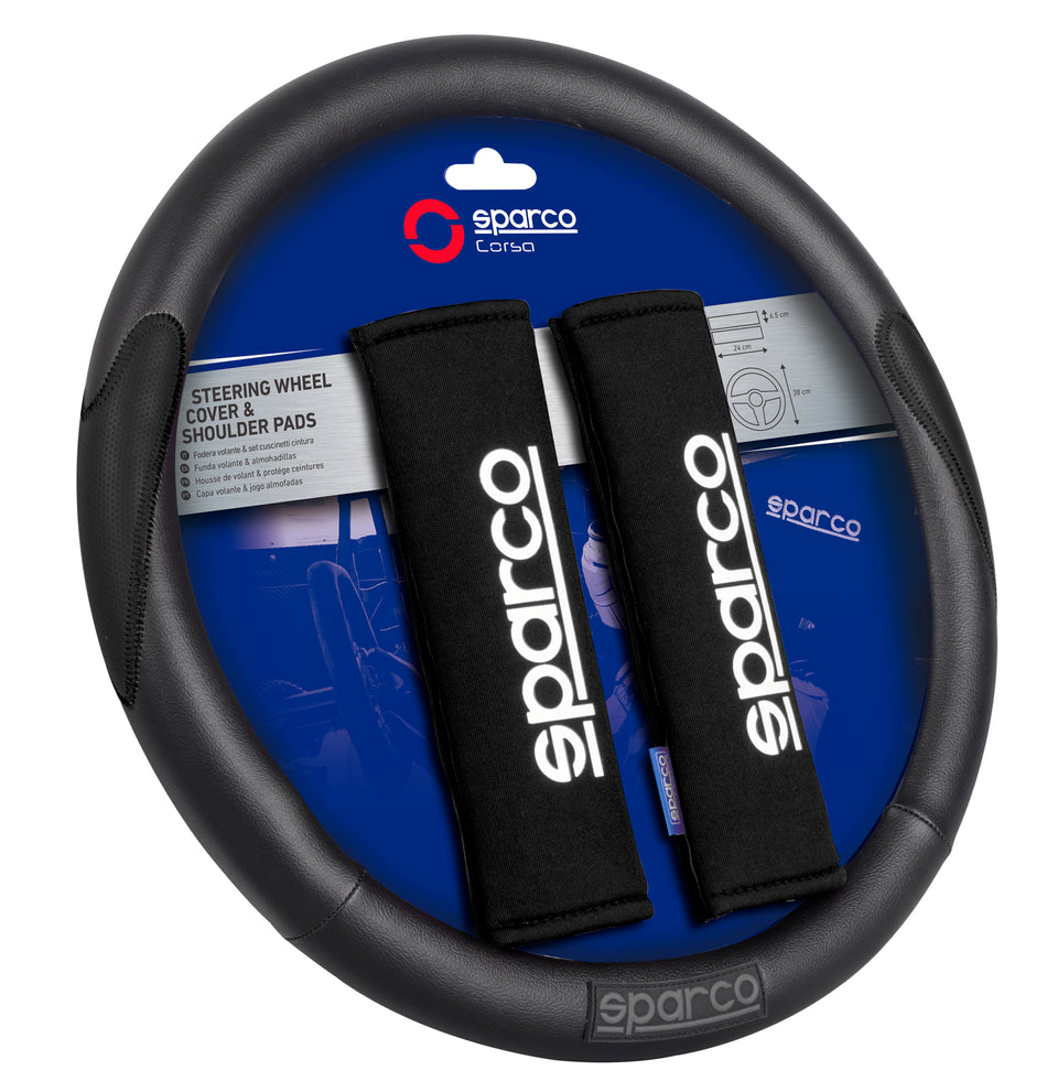 Cubrevolante Sparco Negro 38 cm + Almohadillas de Cinturón-Cubrevolantes-Multishop Uruguay
