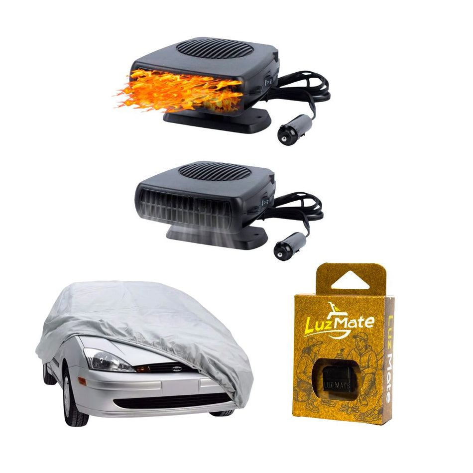 Desempañador Calefactor 12v + Cubreauto + Luz Mate-Kit Invierno-Multishop Uruguay