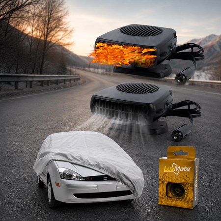 Desempañador Calefactor 12v + Cubreauto + Luz Mate-Kit Invierno-Multishop Uruguay