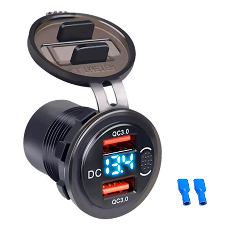 Enchufe Cargador Rapido Con Voltimetro 2 Usb Universal-Accesorios-Multishop Uruguay