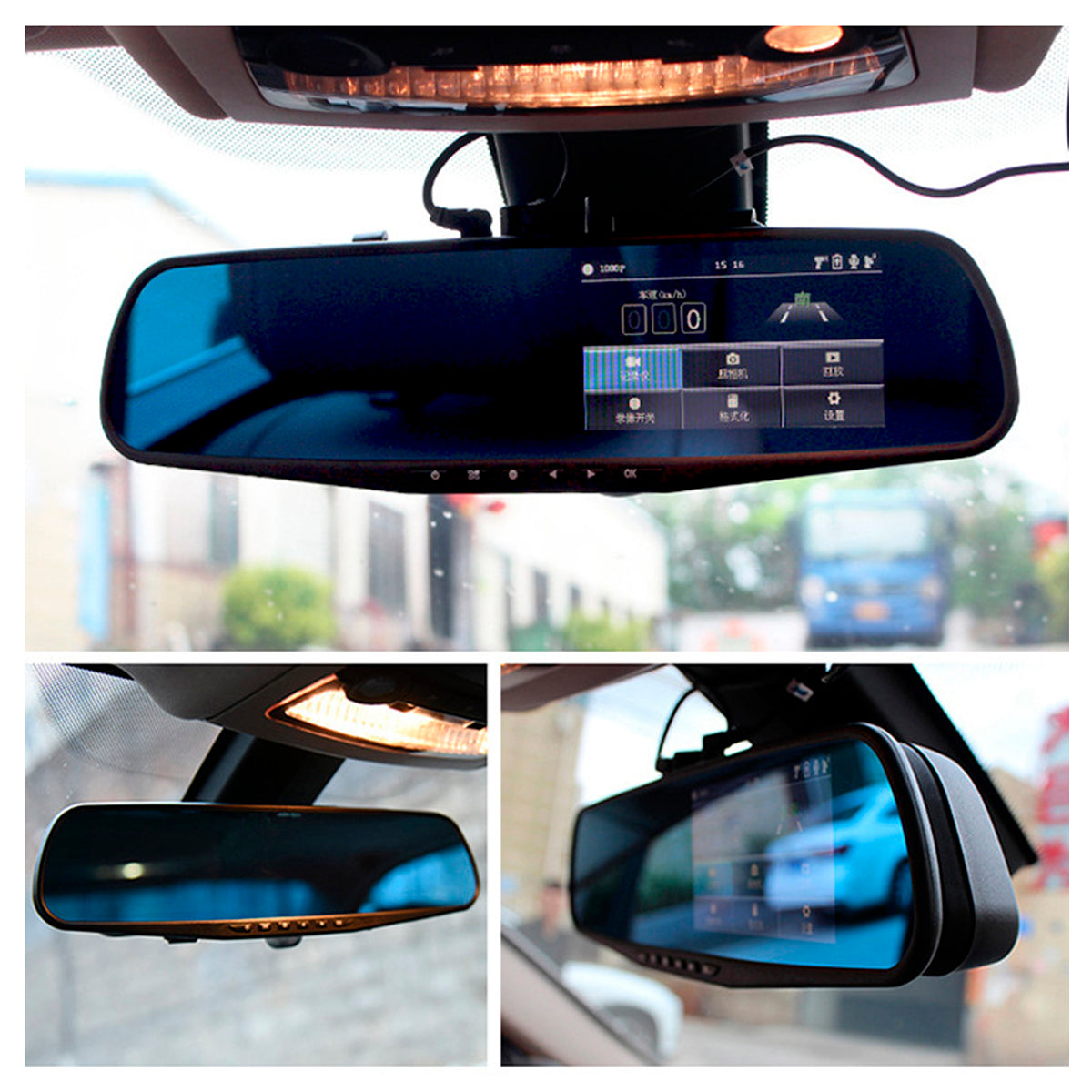 Espejo Retrovisor con Camara Frontal Y Reversa DVR FULL HD-Accesorios-Multishop Uruguay