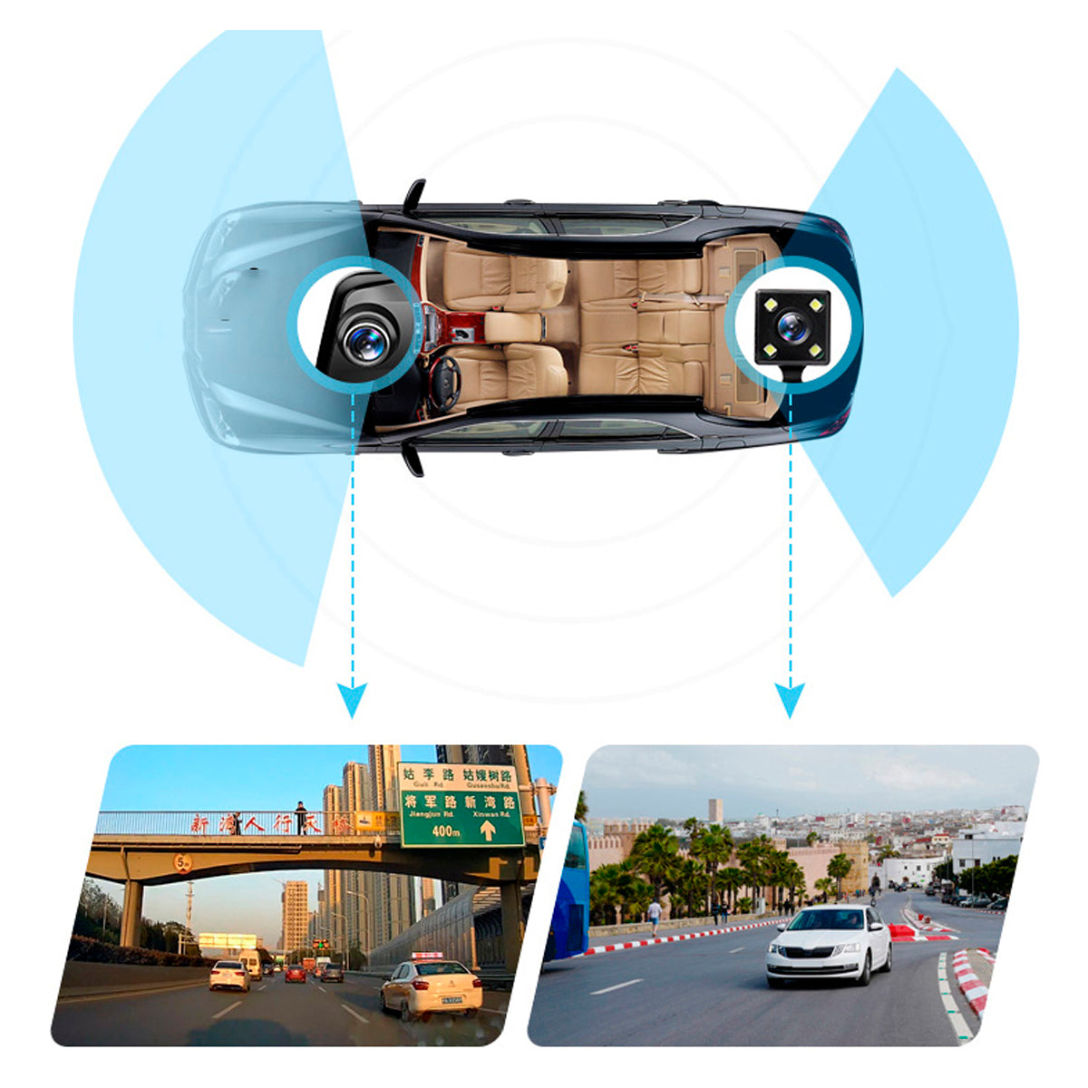 Espejo Retrovisor con Camara Frontal Y Reversa DVR FULL HD-Accesorios-Multishop Uruguay