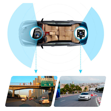 Espejo Retrovisor con Camara Frontal Y Reversa DVR FULL HD-Accesorios-Multishop Uruguay