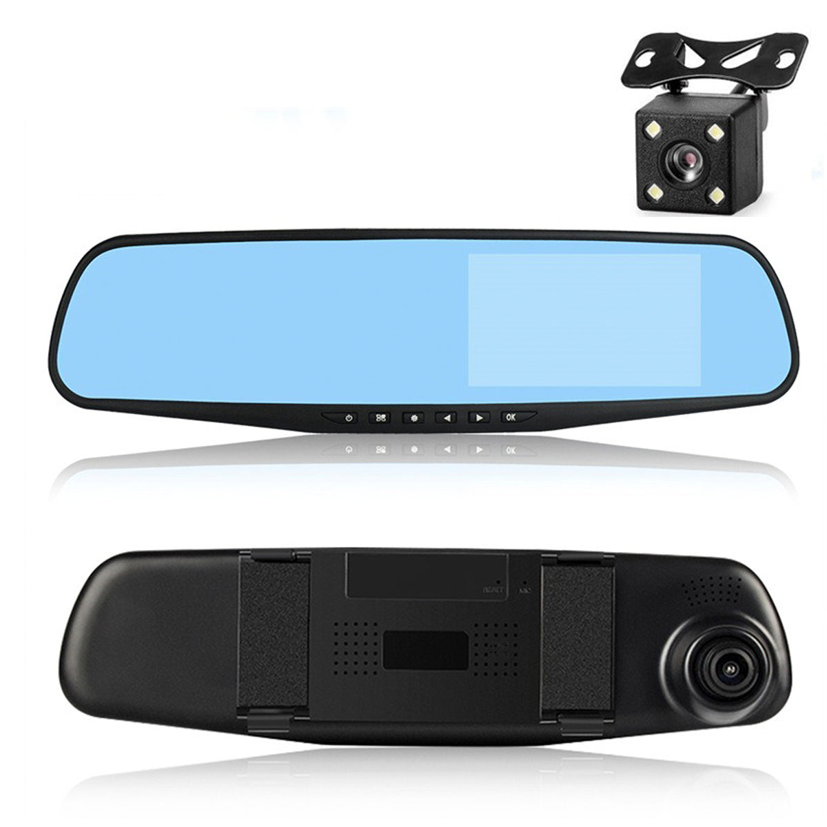 Espejo Retrovisor con Camara Frontal Y Reversa DVR FULL HD-Accesorios-Multishop Uruguay