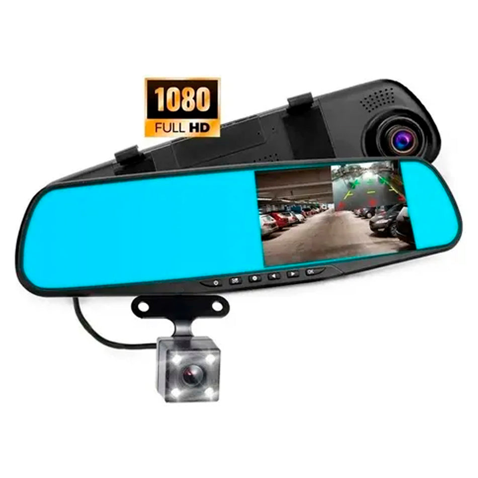 Espejo Retrovisor con Camara Frontal Y Reversa DVR FULL HD-Accesorios-Multishop Uruguay