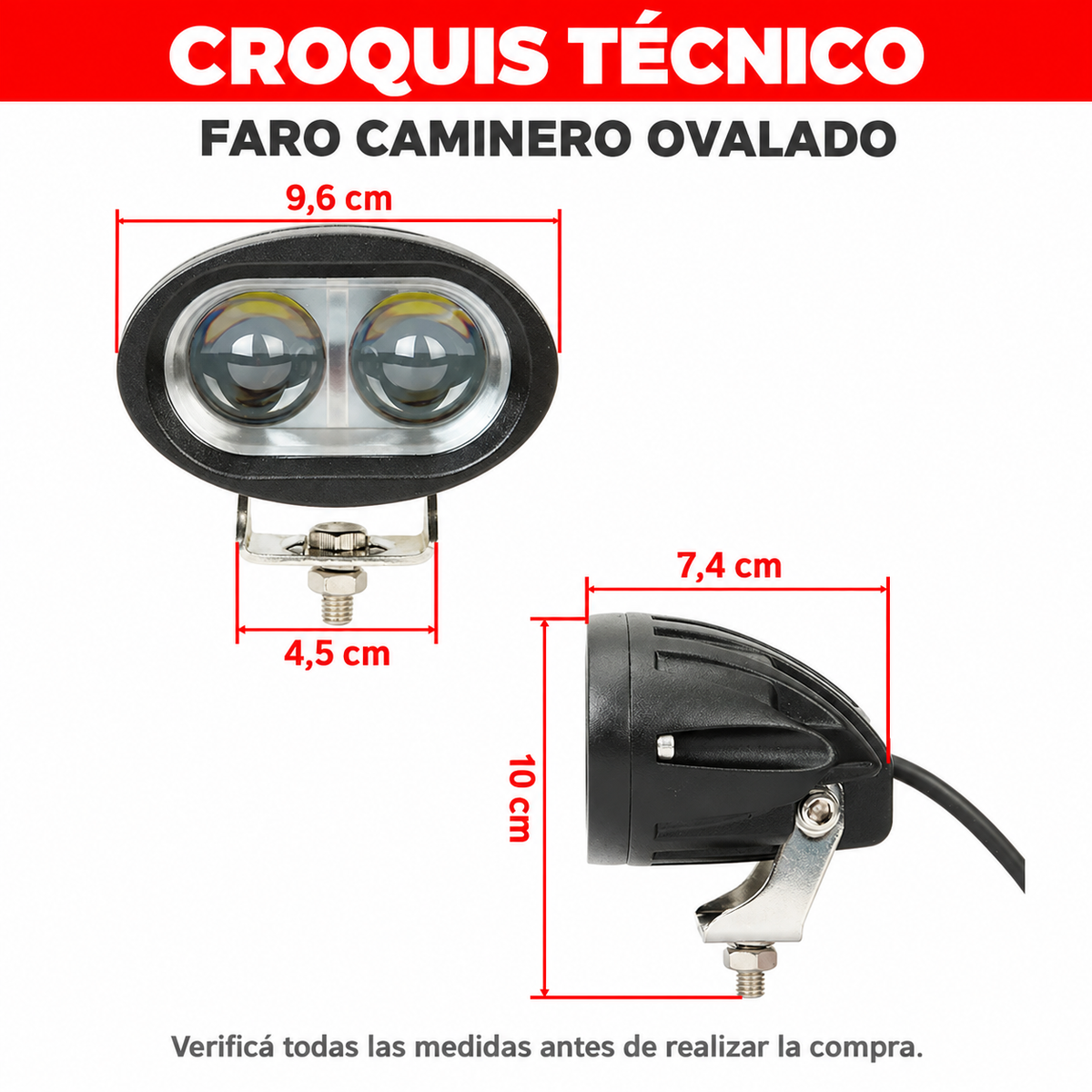 Faro Caminero LED Ovalado 20W Blanco y Ámbar 12/24V-Faro Caminero-Multishop Uruguay
