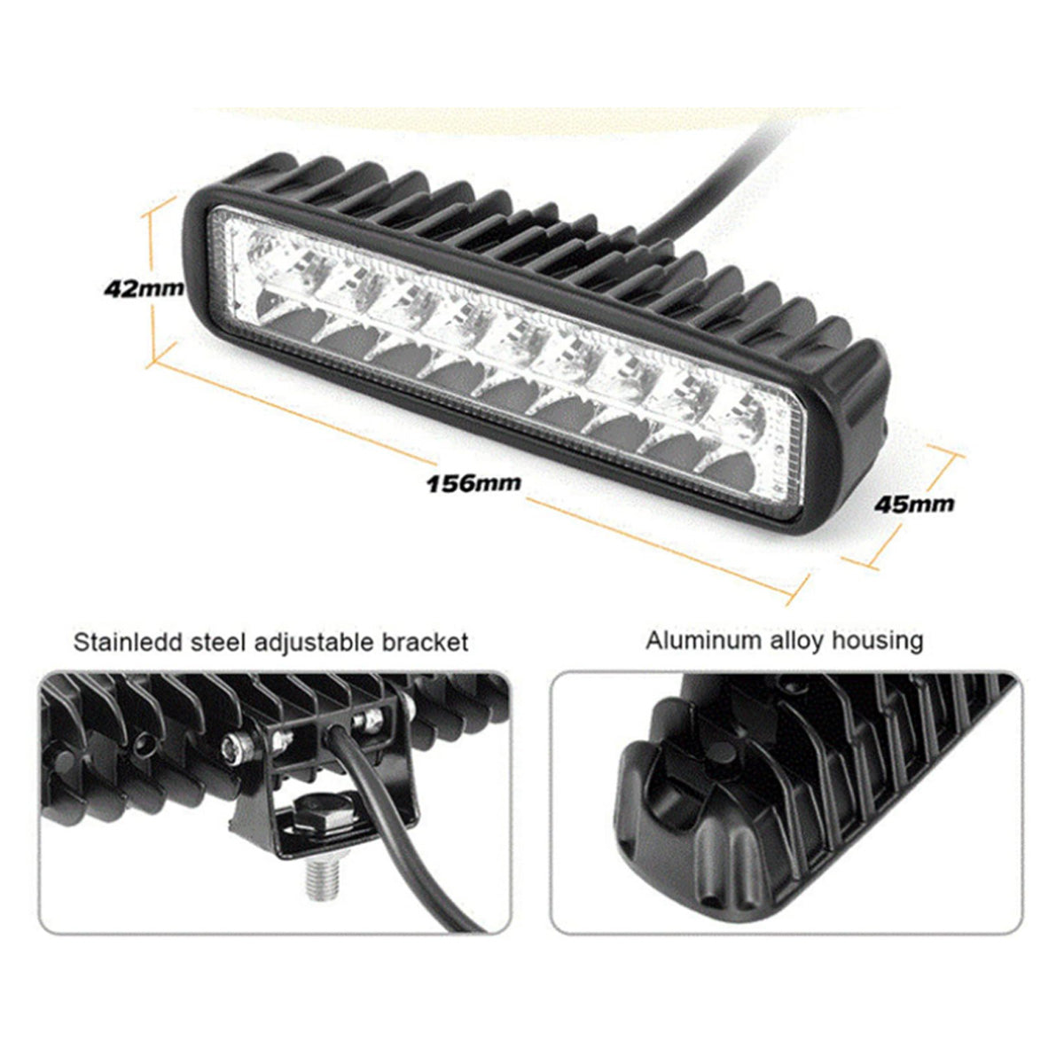 Faro Caminero Rectangular Bicolor Blanco/Ambar 18 Led 54W-Faro Caminero-Multishop Uruguay