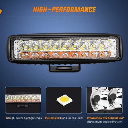 Faro Caminero Rectangular Bicolor Blanco/Ambar 18 Led 54W-Faro Caminero-Multishop Uruguay