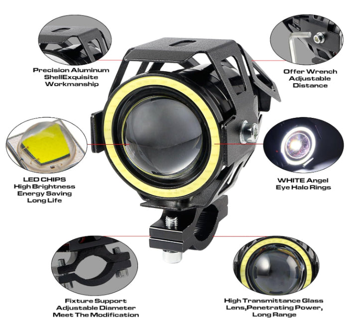 Faro Led Antiniebla Ojo de Angel Blanco U7-Faros Motos-Multishop Uruguay