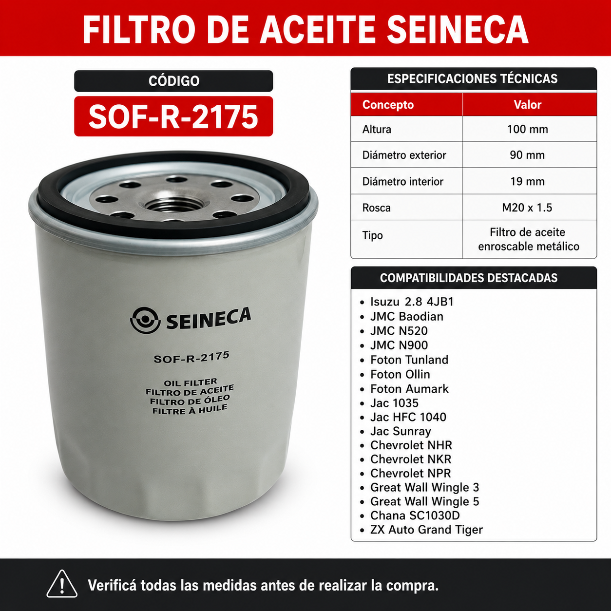 Filtro de Aceite Isuzu 2.8 4JB1 Foton/Jac-Filtros de Aceite-Multishop Uruguay