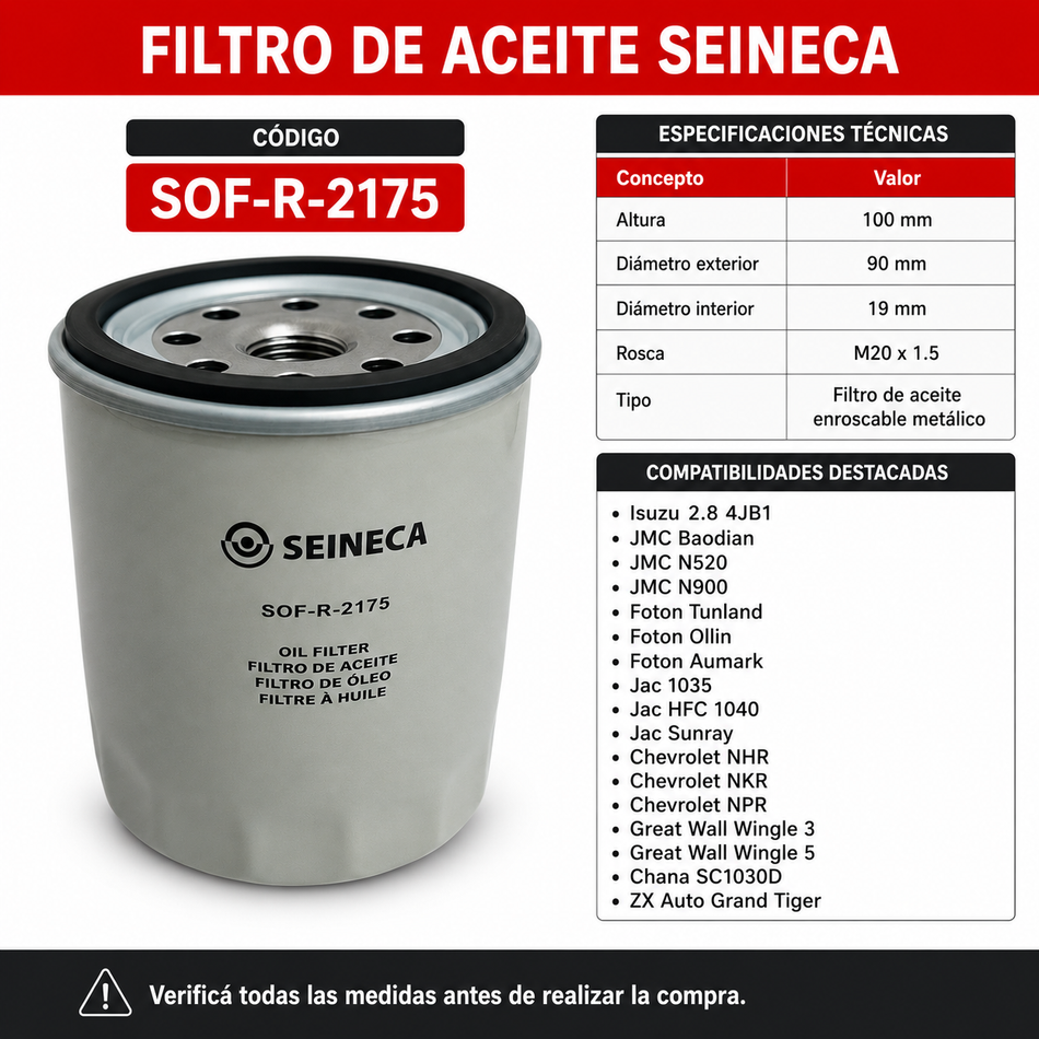 Filtro de Aceite Isuzu 2.8 4JB1 Foton/Jac-Filtros de Aceite-Multishop Uruguay