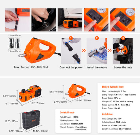 Gato Hidráulico Eléctrico 5 Toneladas + Compresor Inflador + Maletín-Gatos Hidraulicos-Multishop Uruguay