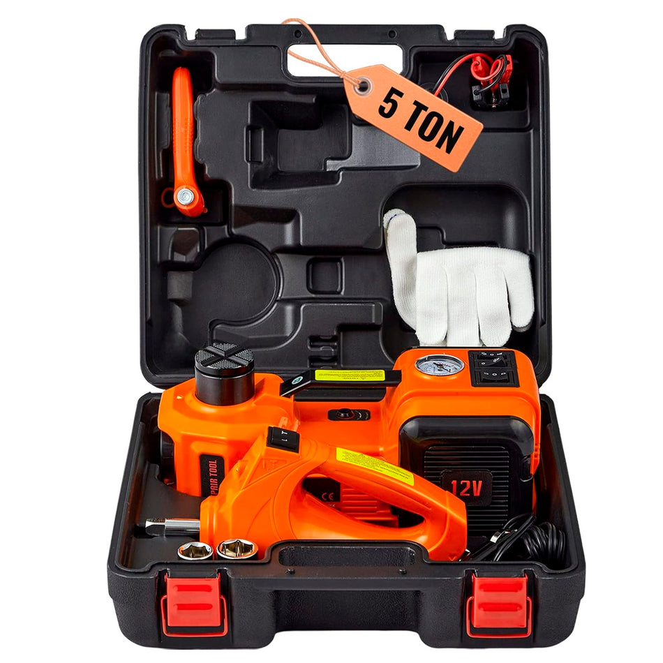 Gato Hidráulico Eléctrico 5 Toneladas + Compresor Inflador + Maletín-Gatos Hidraulicos-Multishop Uruguay