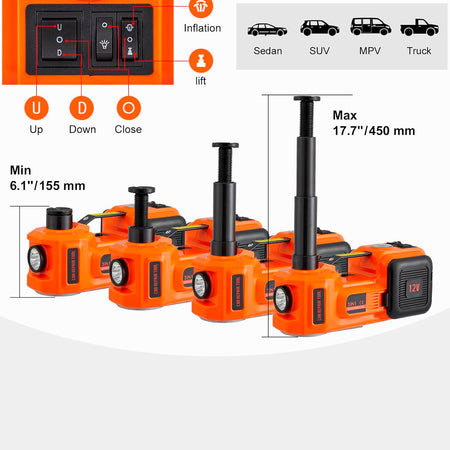 Gato Hidráulico Eléctrico 5 Toneladas + Compresor Inflador + Maletín-Gatos Hidraulicos-Multishop Uruguay