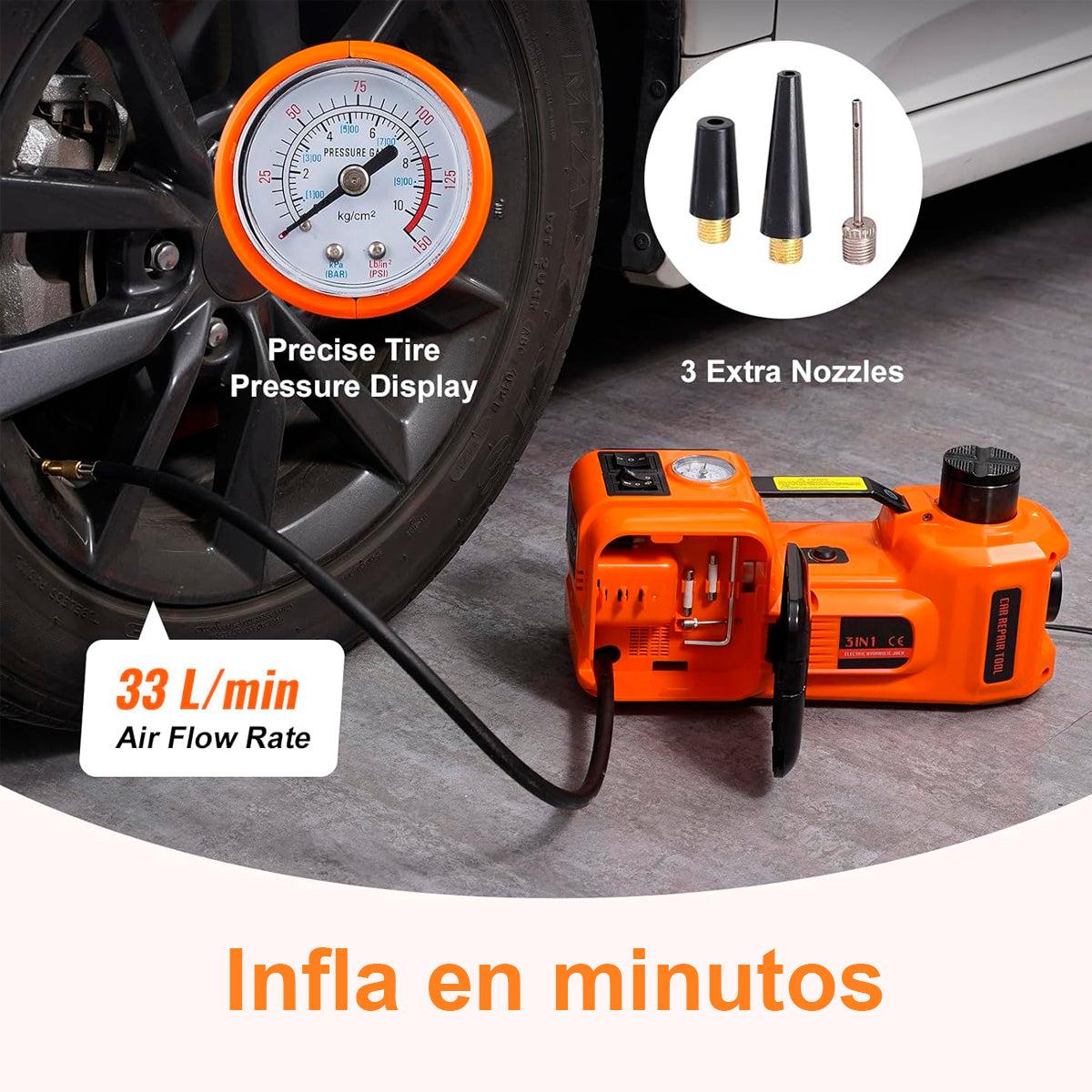 Gato Hidráulico Eléctrico 5 Toneladas + Compresor Inflador + Maletín-Gatos Hidraulicos-Multishop Uruguay